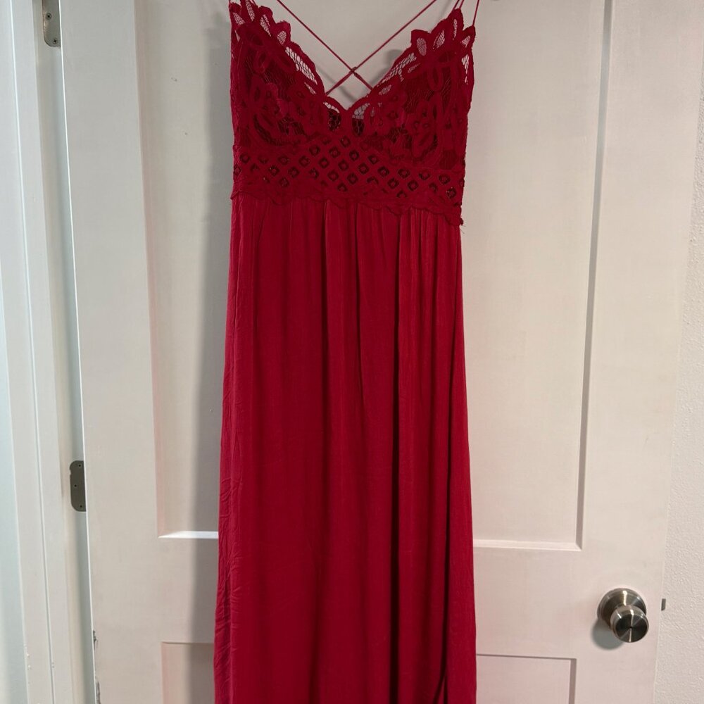 Free People Slip Dress Women Size XL Bright Red Adella Boho EUC - Picture 7 of 8